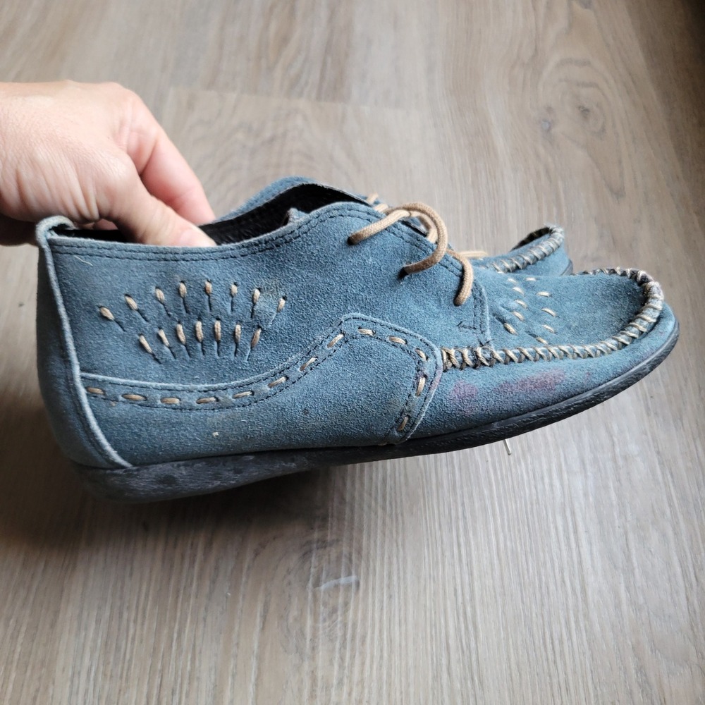 Minnetonka Women Moccasin Bootie 7 Blue Suede Lace Up Boho Casual‎